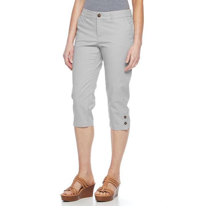 Petite Croft & Barrow&reg; Essential Button-hem Twill Capris, Women's, Size: 12 Petite, Grey