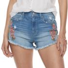 Juniors' Mudd&reg; Embroidered High Rise Jean Shorts, Teens, Size: 7, Blue