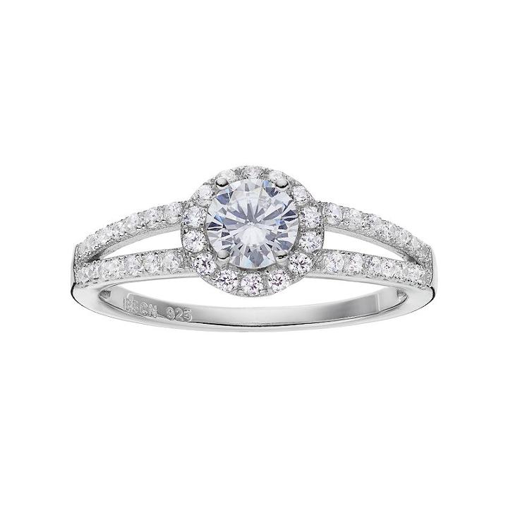 Primrose Sterling Silver Cubic Zirconia Halo Ring, Women's, Size: 8, Grey