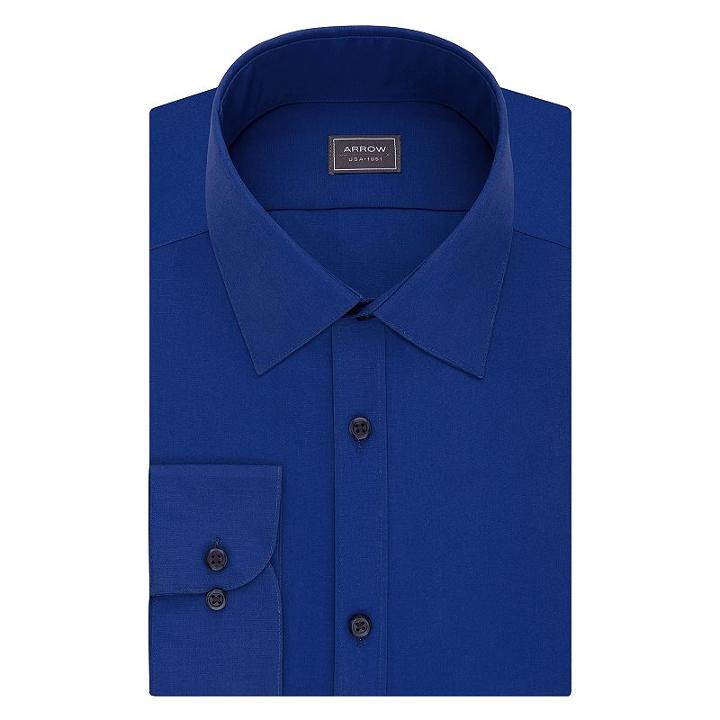 Men's Arrow Slim-fit Poplin Wrinkle-free Dress Shirt, Size: M-32/33, Ovrfl Oth