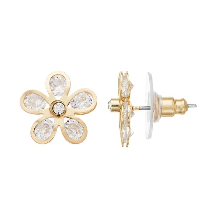 Lc Lauren Conrad Nickel Free Simulated Crystal Flower Stud Earrings, Women's, Gold