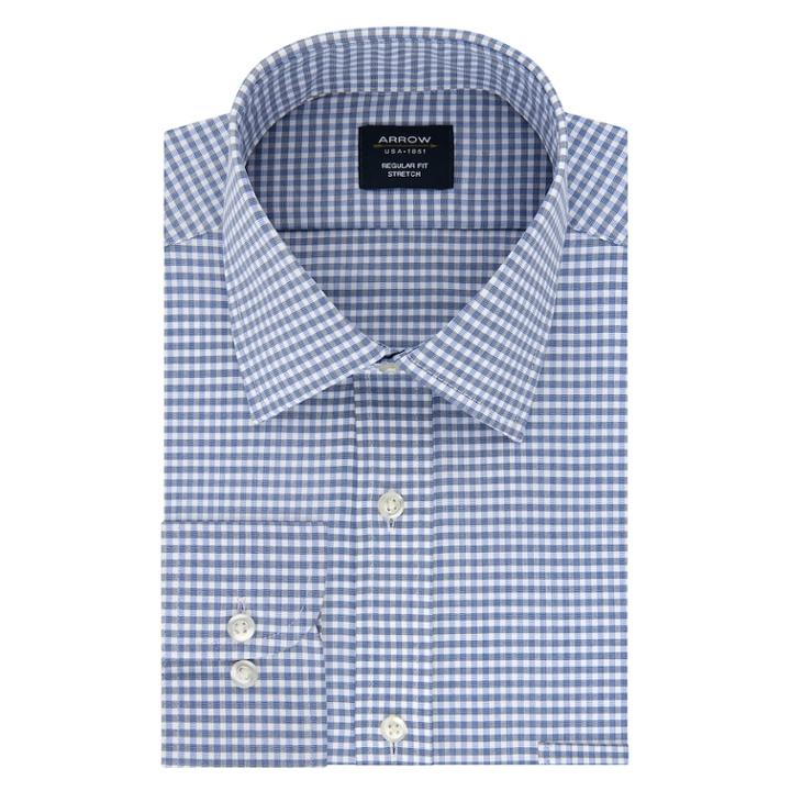 Men's Arrow Regular-fit Stretch Spread-collar Dress Shirt, Size: L-36/37, Blue