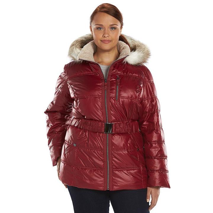 Plus Size Halifax Faux-fur Hooded Puffer Jacket, Women's, Size: 1xl, Red