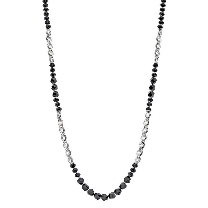 Napier Long Black Beaded Circle Link Necklace, Women's