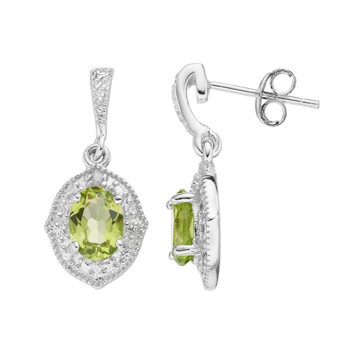 Radiant Gem Sterling Silver Peridot & Diamond Accent Drop Earrings, Women's, Green
