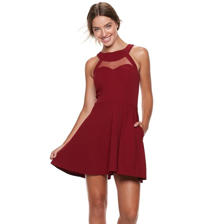 Juniors' Speechless Illusion Scuba Skater Dress, Teens, Size: 3, Dark Red