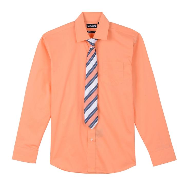 Boys 4-20 Chaps Stretch Shirt & Tie Set, Size: 10, Brt Orange