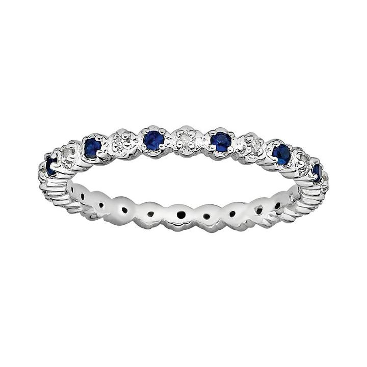 Stacks And Stones Sterling Silver Lab-created Sapphire And Diamond Accent Stack Ring, Women's, Size: 7, Blue