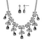 Crystal Allure Leaf And Teardrop Necklace And Earring Set, Women's, Size: 16.5, Black