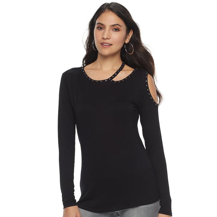 Women's Rock & Republic&reg; Asymmetrical Cutout Top, Size: Small, Black