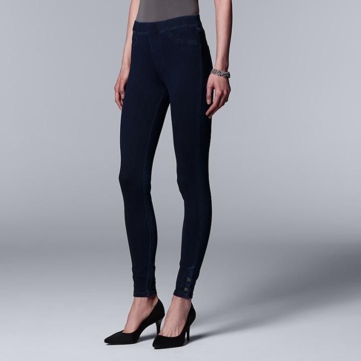 Simply Vera Vera Wang Ankle Snap Denim Leggings, Women's, Size: Xl, Dark Blue