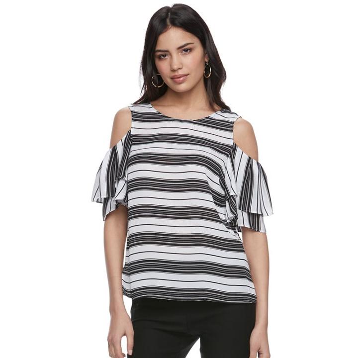 Women's Elle&trade; Print Cold-shoulder Flutter Top, Size: Xs, White