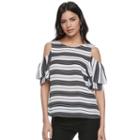 Women's Elle&trade; Print Cold-shoulder Flutter Top, Size: Xs, White