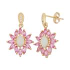 Lab-created Opal, Lab-created Pink Sapphire & Lab-created White Sapphire 18k Gold Over Silver Flower Drop Earrings, Women's