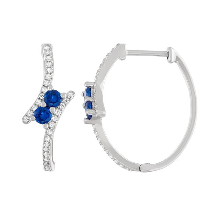 Sterling Silver Lab-created Blue & White Sapphire Oval Hoop Earrings, Women's