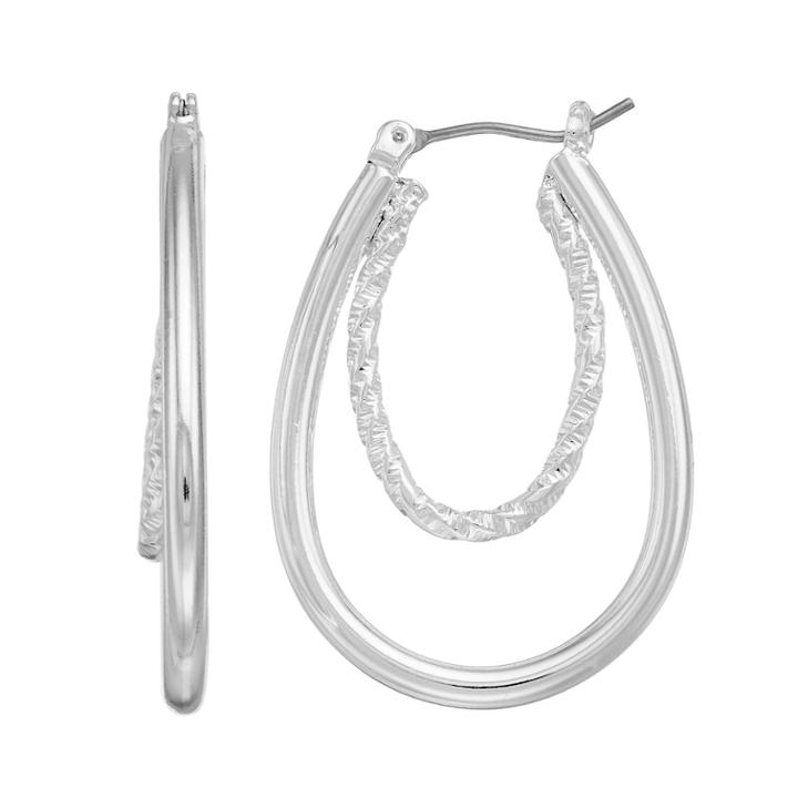 Napier Textured Nickel Free Double U-hoop Earrings, Women's, Silver