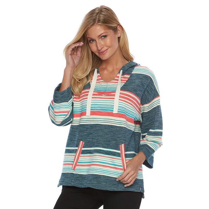 Women's Woolrich Quinn River Striped Poncho Sweater, Size: Xxl, Blue (navy)