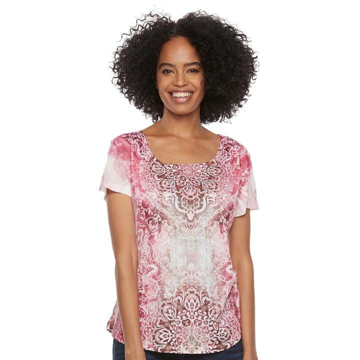 Women's World Unity Printed Scoopneck Tee, Size: Medium, Pink