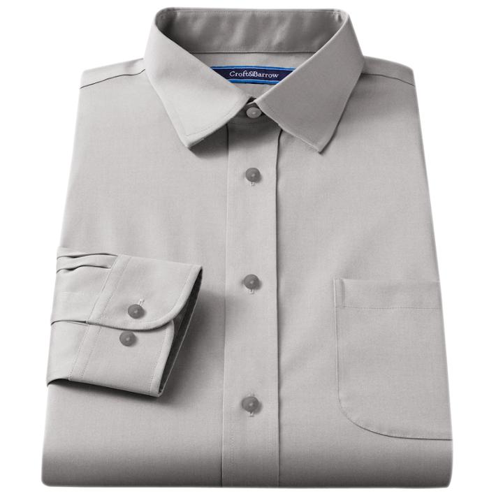 Men's Croft & Barrow&reg; Fitted Solid Easy Care Spread-collar Dress Shirt, Size: 14.5-32/33, Med Grey