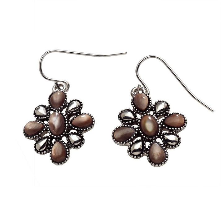 Chaps Silver-tone Beaded Floral Drop Earrings, Brown