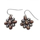 Chaps Silver-tone Beaded Floral Drop Earrings, Brown