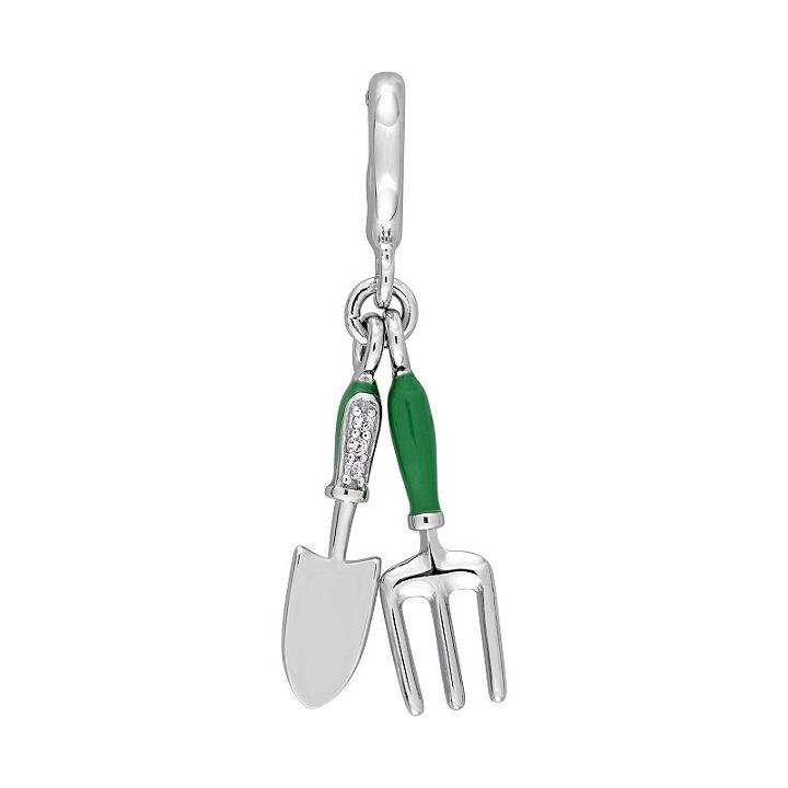 Laura Ashley Garden Collection Sterling Silver Lab-created White Sapphire Fork & Trowel Charm, Women's