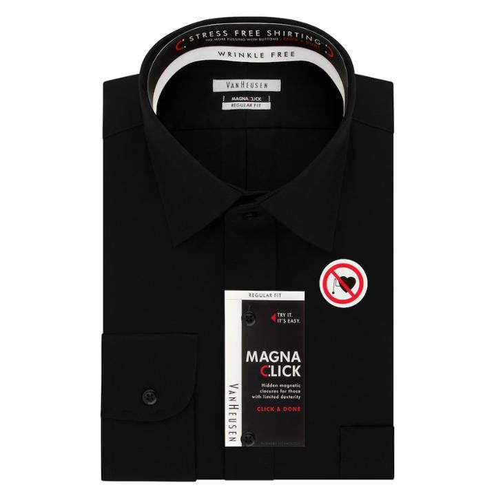 Men's Van Heusen Regular-fit Magna Click Spread Collar Dress Shirt, Size: M-34/35, Black
