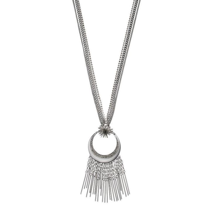 Simply Vera Vera Wang Long Two Tone Starburst & Crescent Fringe Pendant Necklace, Women's, Blue
