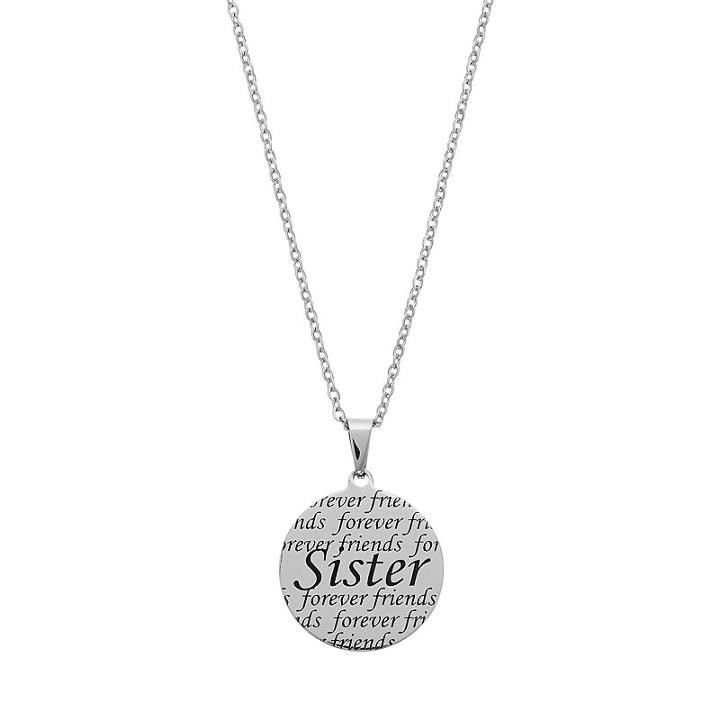 Stainless Steel Sister Disc Pendant Necklace, Women's, Size: 20, Grey