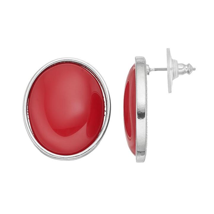 Nickel Free Red Oval Cabochon Earrings, Women's