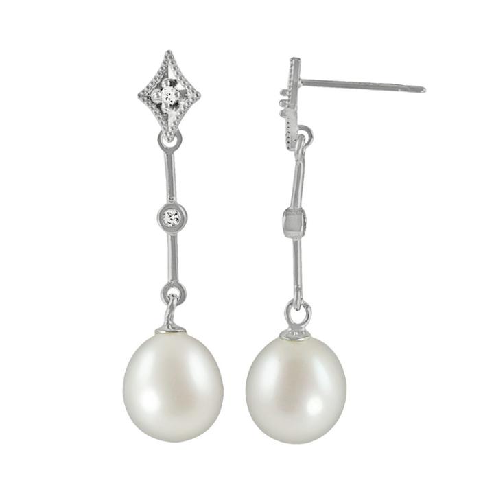 14k Gold Freshwater Cultured Pearl And Diamond Accent Linear Drop Earrings, Women's