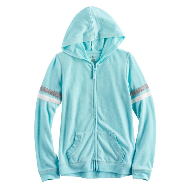 Girls 7-16 So&reg; Zip-up Soft Hoodie, Size: 12, Turquoise/blue (turq/aqua)