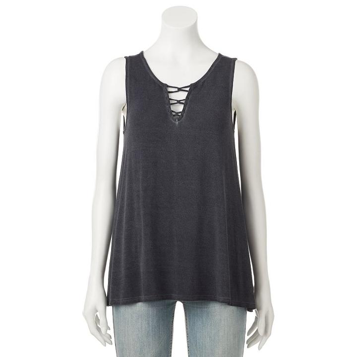 Juniors' Cloudchaser Strappy Front Tunic Tank, Teens, Size: Medium, Grey (charcoal)