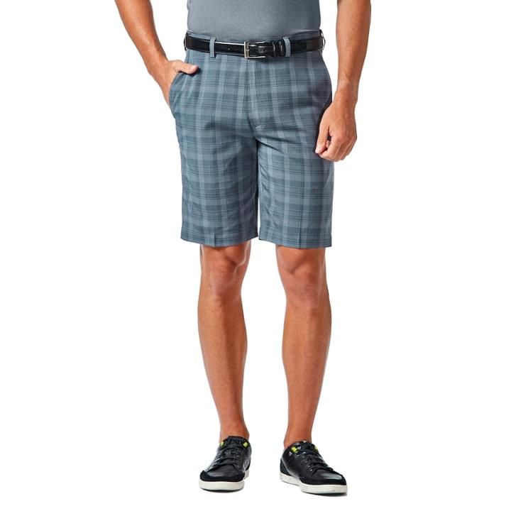 Men's Haggar&reg; Cool 18&reg; Pro Straight-fit Plaid Stretch Flat-front Shorts, Size: 34, Med Blue