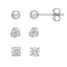 Primrose Sterling Silver Cubic Zirconia Love Knot & Ball Stud Earring Set, Women's, White