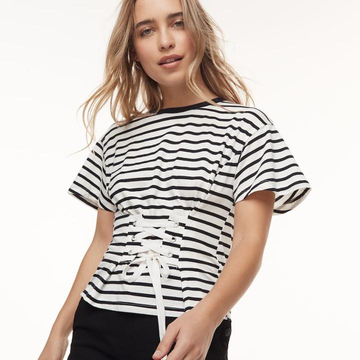 K/lab Striped Corset Tee, Teens, Size: Large, White