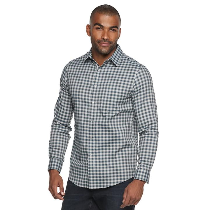 Men's Apt. 9&reg; Stretch No-iron Woven Button-down Shirt, Size: Small, Dark Blue