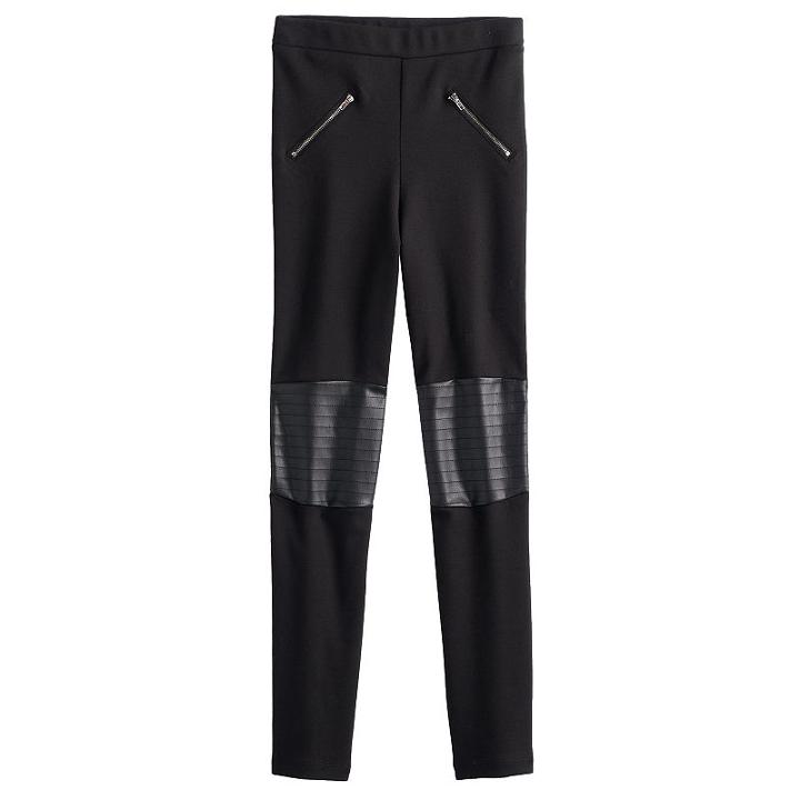 Disney D-signed Descendants 2 Girls 7-16 Zipper Moto Leggings, Size: Large, Black