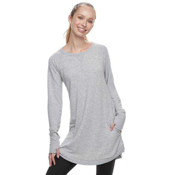 Women's Tek Gear&reg; French Terry Thumb Hole Tunic, Size: Large, Light Grey