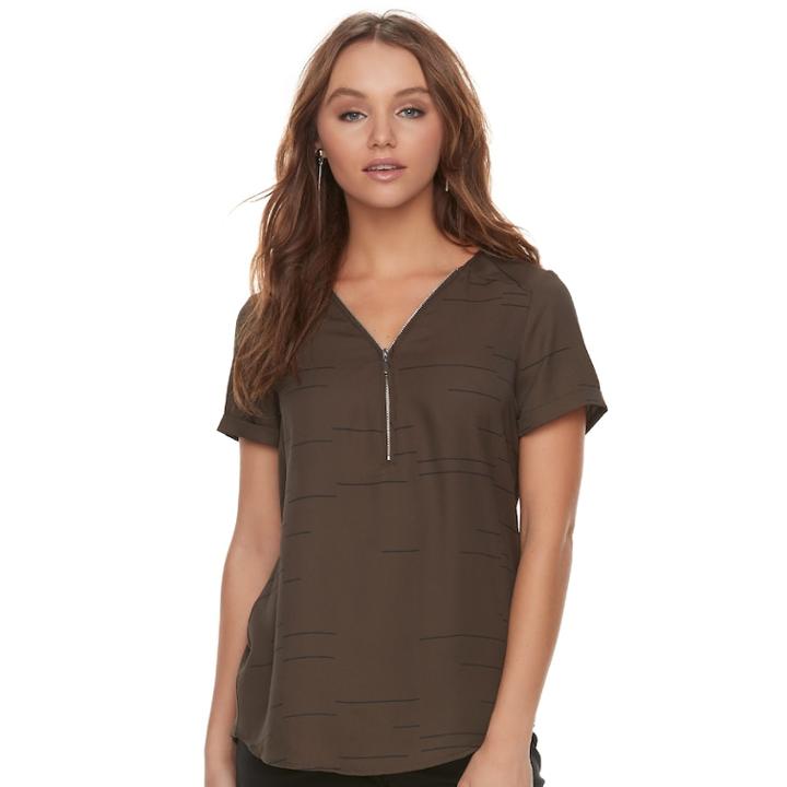 Women's Apt. 9&reg; Zipper Accent Crepe Top, Size: Large, Dark Green