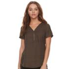 Women's Apt. 9&reg; Zipper Accent Crepe Top, Size: Large, Dark Green