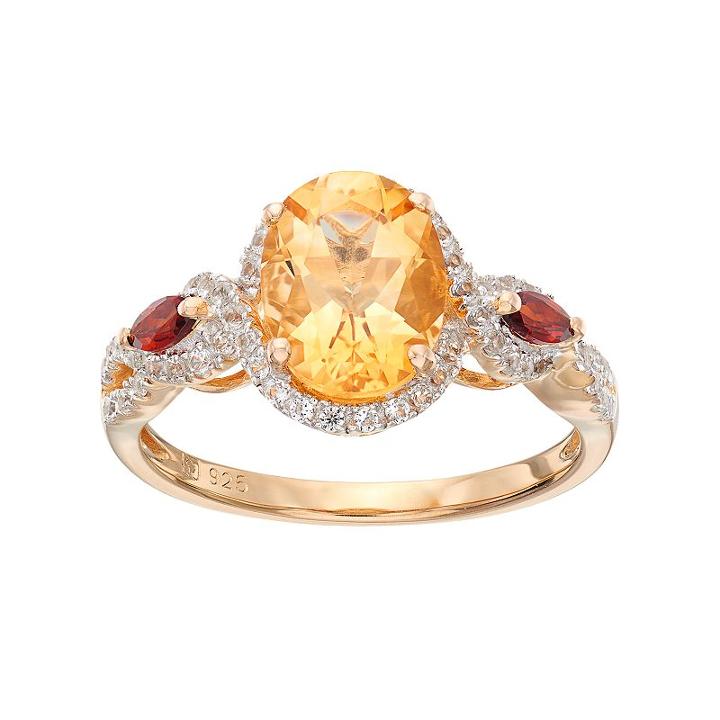 14k Gold Over Silver Gemstone Oval Halo Ring, Women's, Size: 8, Multicolor