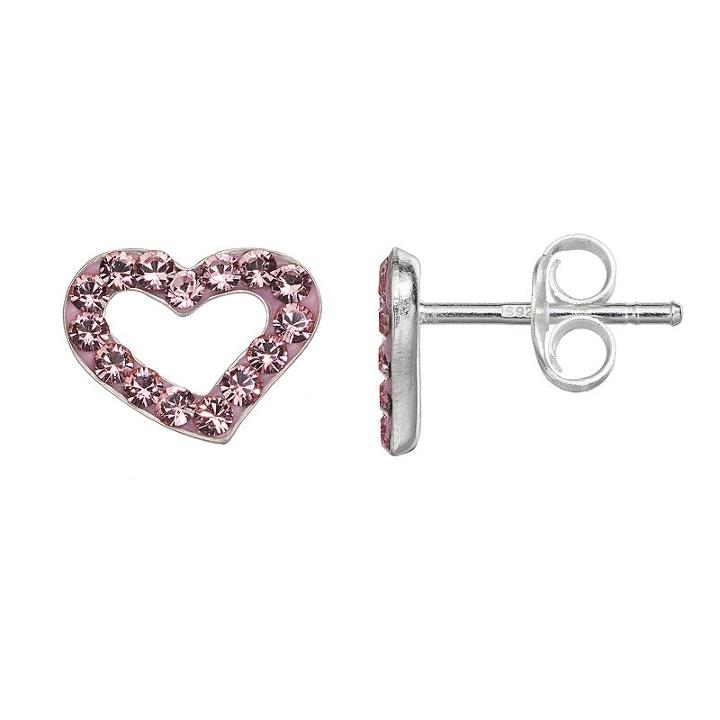 Charming Girl Sterling Silver Crystal Heart Stud Earrings - Made With Swarovski Crystals - Kids, Pink