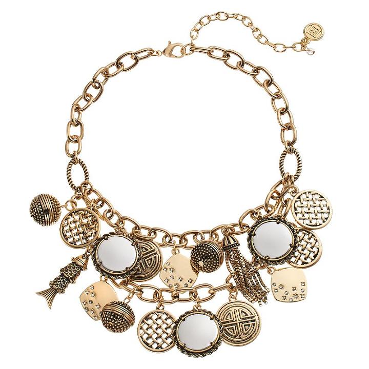 Dana Buchman Fish, Tassel & Basket Weave Charm Statement Necklace, Women's, Gold