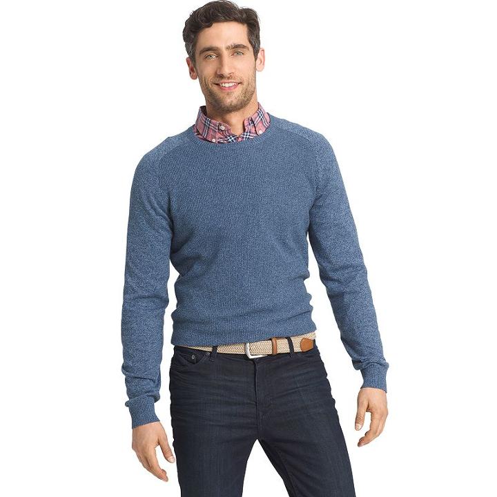 Men's Izod Classic-fit 12gg Waffle-weave Wool-blend Crewneck Sweater, Size: Large, Blue Other