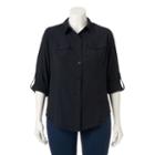 Plus Size Dana Buchman Roll-tab Camp Shirt, Women's, Size: 1xl, Black