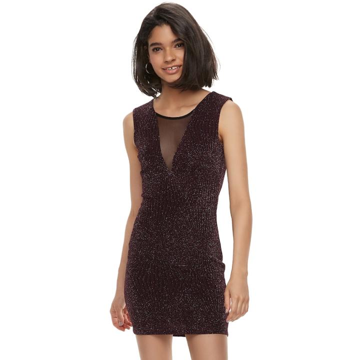 Juniors' Trixxi Illusion Glitter Knit Bodycon Dress, Teens, Size: Xl, Purple