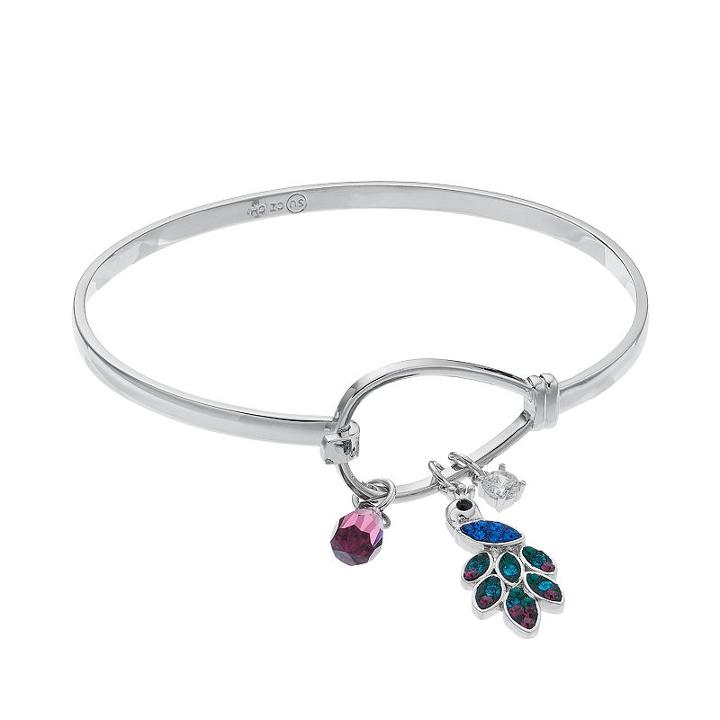 Crystal & Cubic Zirconia Peacock Charm Bangle Bracelet, Women's, Blue