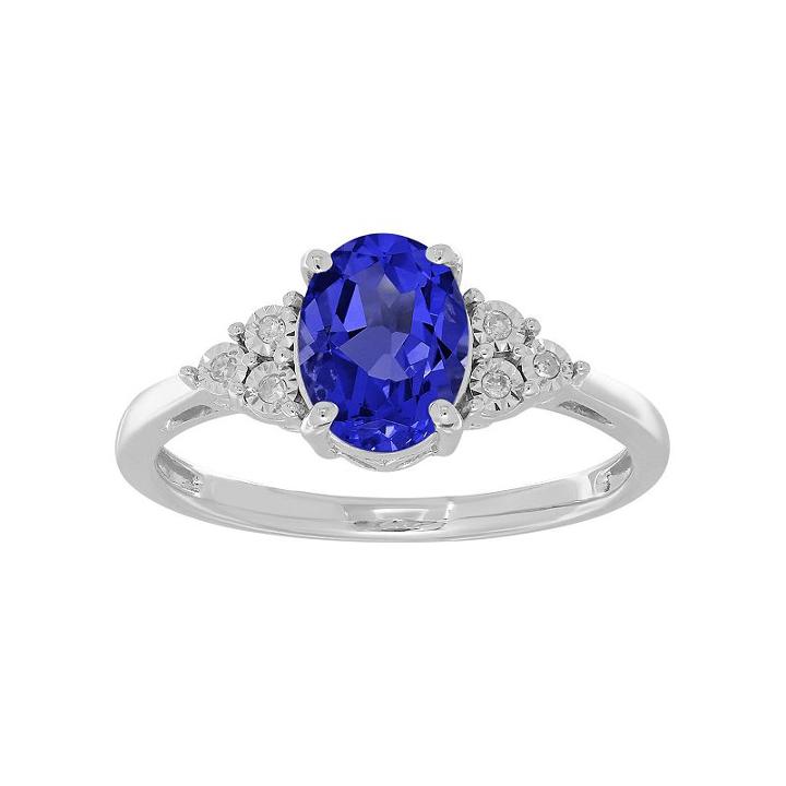 Sterling Silver Lab-created Sapphire & Diamond Accent Oval Ring, Women's, Size: 6, Pink