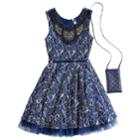 Girls 7-16 Beautees Embroidered Neckline Sleeveless Skater Dress With Purse, Size: 14, Blue (navy)